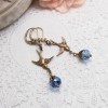 Hirondelles Bleues– Boucles d’Oreille Vintage Féerique