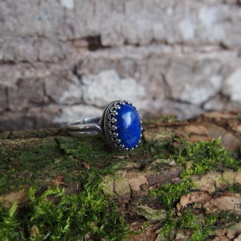 Bague médiévale argentée Lapis-Lazuli - Azur