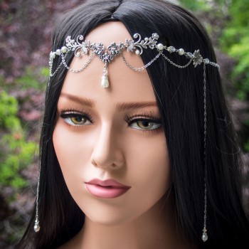 Tiare elfique féerique médiévale avec perles de nacre et cristal