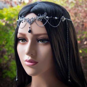 Tiare elfique féerique médiévale perles noires en cristal