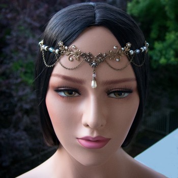 Tiare elfique féerique médiévale en perles cristal et nacre